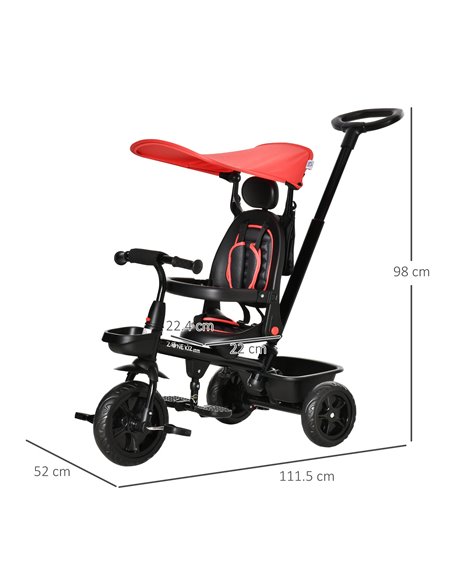 HOMCOM 4 in 1 Baby Tricycle Toddler Stroller Foldable Pedal Tricycle w/ Reversible Angle Adjustable Seat Removable Handle Canopy - pic 4837 | FastDaddyshop