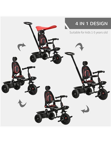 HOMCOM 4 in 1 Baby Tricycle Toddler Stroller Foldable Pedal Tricycle w/ Reversible Angle Adjustable Seat Removable Handle Canopy