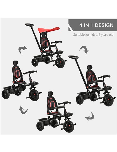 HOMCOM 4 in 1 Baby Tricycle Toddler Stroller Foldable Pedal Tricycle w/ Reversible Angle Adjustable Seat Removable Handle Canopy - pic 4838 | FastDaddyshop