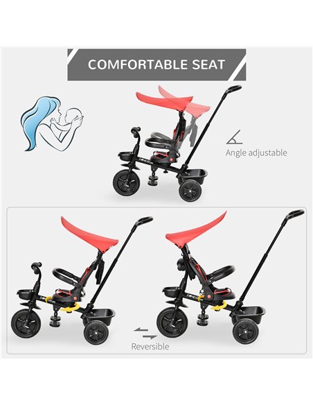HOMCOM 4 in 1 Baby Tricycle Toddler Stroller Foldable Pedal Tricycle w/ Reversible Angle Adjustable Seat Removable Handle Canopy - pic 4840 | FastDaddyshop
