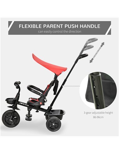 HOMCOM 4 in 1 Baby Tricycle Toddler Stroller Foldable Pedal Tricycle w/ Reversible Angle Adjustable Seat Removable Handle Canopy