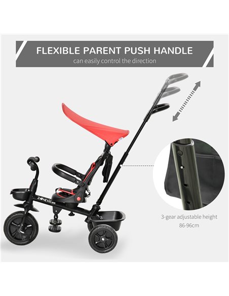 HOMCOM 4 in 1 Baby Tricycle Toddler Stroller Foldable Pedal Tricycle w/ Reversible Angle Adjustable Seat Removable Handle Canopy - pic 4841 | FastDaddyshop