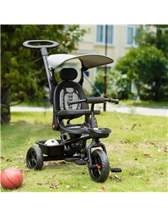 HOMCOM Four-In-One Tricycle w/ Reversible Seat Adjustable Canopy Removable Handle For Age 1-5 Years -Grey 
