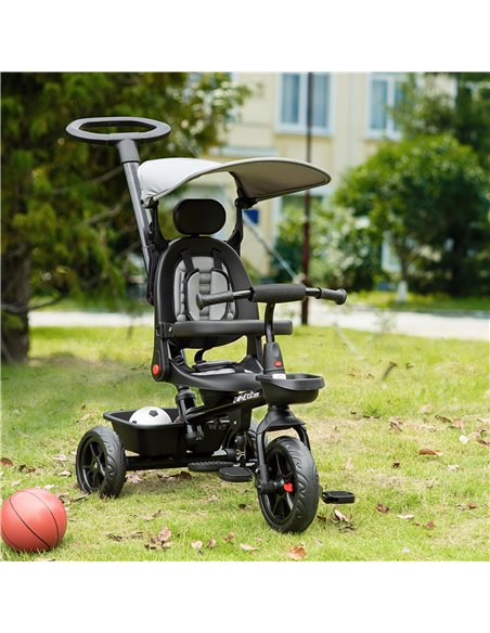 HOMCOM Four-In-One Tricycle w/ Reversible Seat Adjustable Canopy Removable Handle For Age 1-5 Years -Grey  - pic 4844 | FastDaddyshop