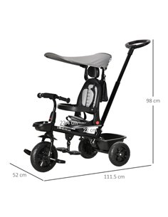 HOMCOM Four-In-One Tricycle w/ Reversible Seat Adjustable Canopy Removable Handle For Age 1-5 Years -Grey  2