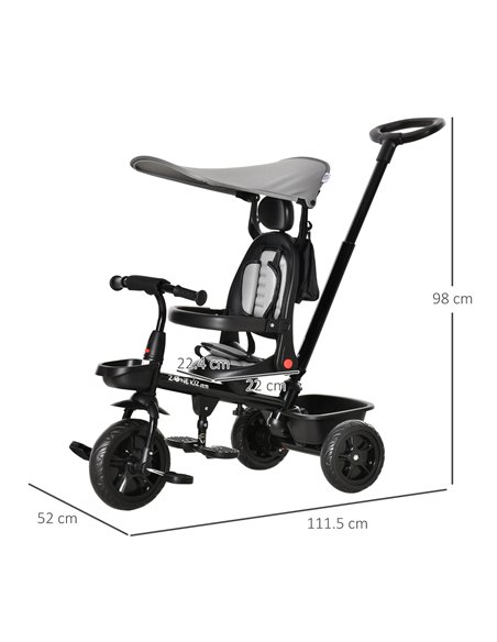 HOMCOM Four-In-One Tricycle w/ Reversible Seat Adjustable Canopy Removable Handle For Age 1-5 Years -Grey  - pic 4845 | FastDaddyshop
