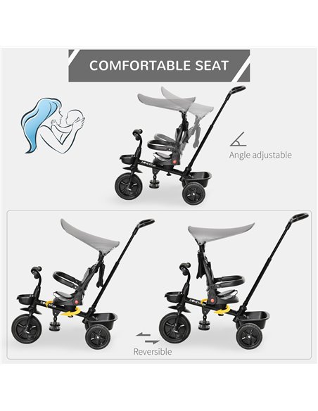 HOMCOM Four-In-One Tricycle w/ Reversible Seat Adjustable Canopy Removable Handle For Age 1-5 Years -Grey  - pic 4848 | FastDaddyshop