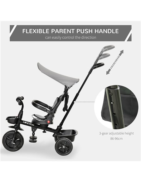 HOMCOM Four-In-One Tricycle w/ Reversible Seat Adjustable Canopy Removable Handle For Age 1-5 Years -Grey  - pic 4849 | FastDaddyshop