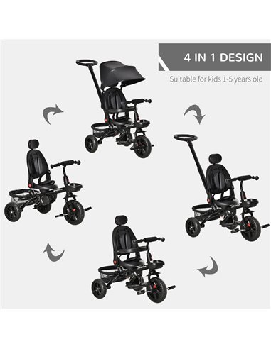 HOMCOM 4 in 1 Baby Tricycle Toddler Stroller Foldable Pedal Tricycle w/ Reversible Angle Adjustable Seat Removable for 1-5 Years