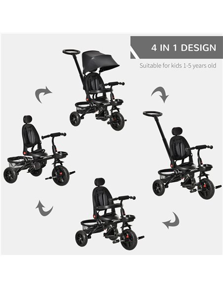 HOMCOM 4 in 1 Baby Tricycle Toddler Stroller Foldable Pedal Tricycle w/ Reversible Angle Adjustable Seat Removable for 1-5 Years - pic 4854 | FastDaddyshop