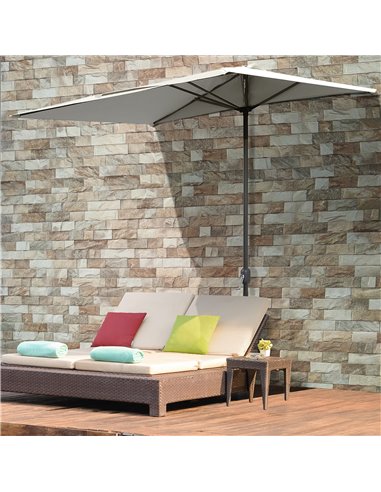 Outsunny Balcony Half Parasol Semi Round Umbrella Patio Crank Handle (2.3m, Beige)- NO BASE INCLUDED 84D-074BG