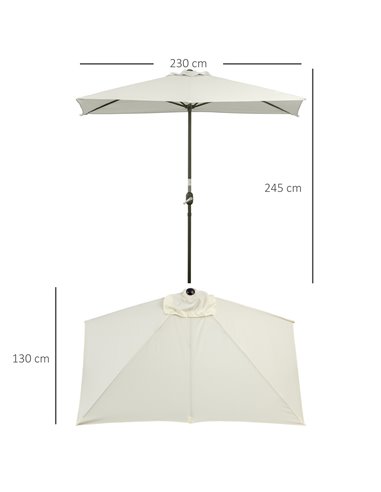 Outsunny Balcony Half Parasol Semi Round Umbrella Patio Crank Handle (2.3m, Beige)- NO BASE INCLUDED 84D-074BG