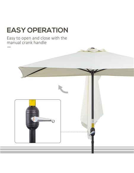 Outsunny Balcony Half Parasol Semi Round Umbrella Patio Crank Handle (2.3m, Beige)- NO BASE INCLUDED 84D-074BG - pic 48548 | FastDaddyshop