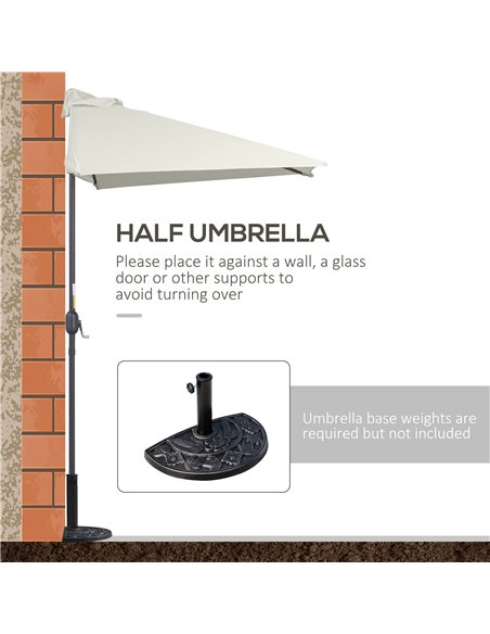 Outsunny Balcony Half Parasol Semi Round Umbrella Patio Crank Handle (2.3m, Beige)- NO BASE INCLUDED 84D-074BG - pic 48549 | FastDaddyshop