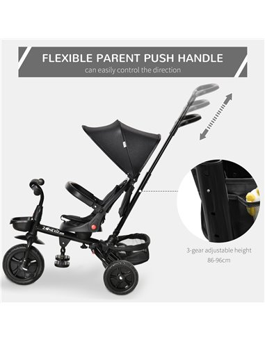 HOMCOM 4 in 1 Baby Tricycle Toddler Stroller Foldable Pedal Tricycle w/ Reversible Angle Adjustable Seat Removable for 1-5 Years