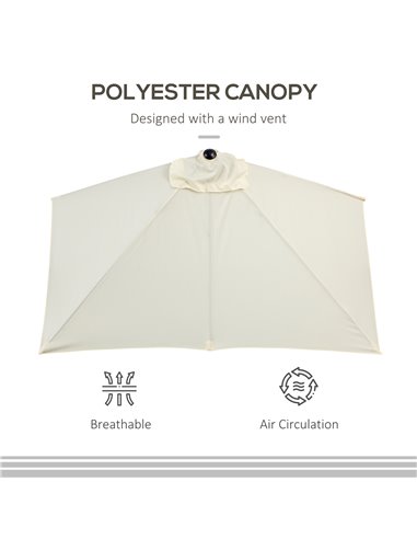 Outsunny Balcony Half Parasol Semi Round Umbrella Patio Crank Handle (2.3m, Beige)- NO BASE INCLUDED 84D-074BG