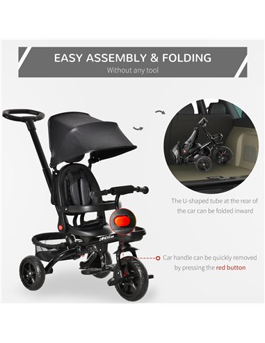 HOMCOM 4 in 1 Baby Tricycle Toddler Stroller Foldable Pedal Tricycle w/ Reversible Angle Adjustable Seat Removable for 1-5 Years
