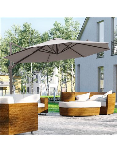 Outsunny 3M Roma Umbrella Sun Shade Cantilever Hanging Parasol w/ Cross Base Hand Crank Aluminium Frame 360°Rotation - Grey 840-