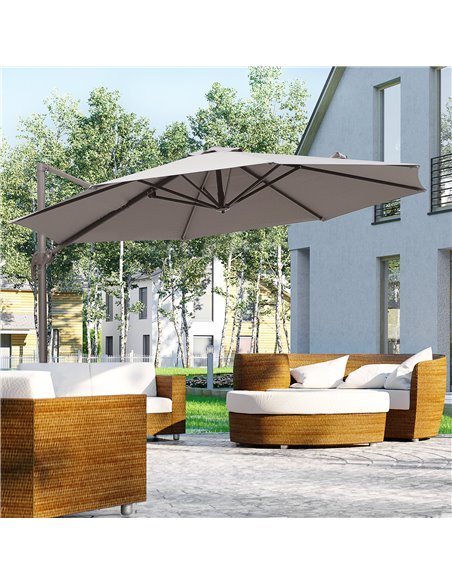 Outsunny 3M Roma Umbrella Sun Shade Cantilever Hanging Parasol w/ Cross Base Hand Crank Aluminium Frame 360°Rotation - Grey 840- - pic 48572 | FastDaddyshop