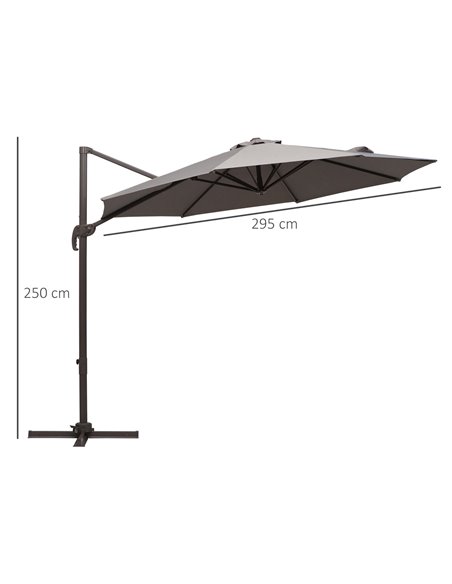 Outsunny 3M Roma Umbrella Sun Shade Cantilever Hanging Parasol w/ Cross Base Hand Crank Aluminium Frame 360°Rotation - Grey 840- - pic 48573 | FastDaddyshop
