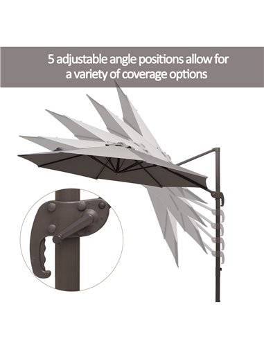 Outsunny 3M Roma Umbrella Sun Shade Cantilever Hanging Parasol w/ Cross Base Hand Crank Aluminium Frame 360°Rotation - Grey 840-