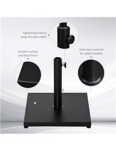 Outsunny Steel Square Parasol Stand Base w/ Adjustable Knob Umbrella Stand Black 84D-077