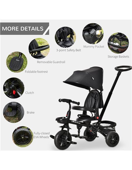 HOMCOM 4 in 1 Baby Tricycle Toddler Stroller Foldable Pedal Tricycle w/ Reversible Angle Adjustable Seat Removable for 1-5 Years - pic 4859 | FastDaddyshop
