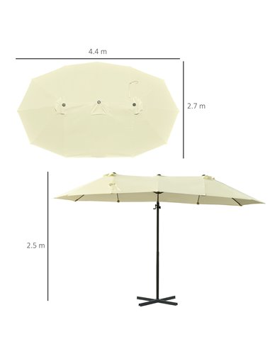 Outsunny Double Parasol Patio Umbrella Garden Sun Shade w/ Steel Pole 12 Support Ribs Crank Handle Easy Lift Twin Canopy - Beige