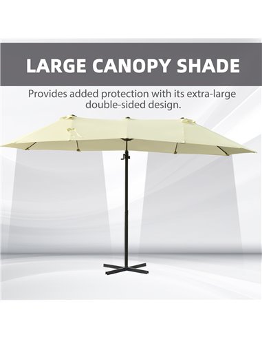 Outsunny Double Parasol Patio Umbrella Garden Sun Shade w/ Steel Pole 12 Support Ribs Crank Handle Easy Lift Twin Canopy - Beige
