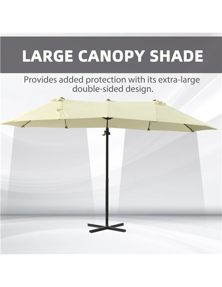 Outsunny Double Parasol Patio Umbrella Garden Sun Shade w/ Steel Pole 12 Support Ribs Crank Handle Easy Lift Twin Canopy - Beige - pic 48592 | FastDaddyshop