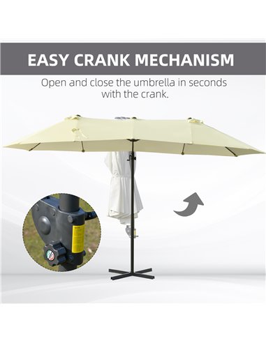 Outsunny Double Parasol Patio Umbrella Garden Sun Shade w/ Steel Pole 12 Support Ribs Crank Handle Easy Lift Twin Canopy - Beige