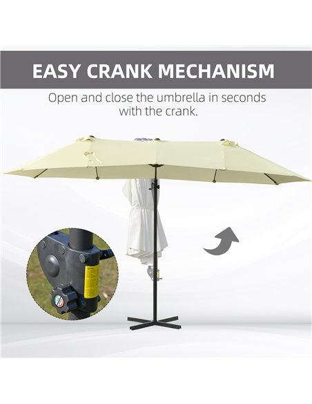 Outsunny Double Parasol Patio Umbrella Garden Sun Shade w/ Steel Pole 12 Support Ribs Crank Handle Easy Lift Twin Canopy - Beige - pic 48594 | FastDaddyshop