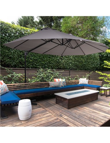 Outsunny Double Parasol Patio Umbrella Garden Sun Shade w/ Steel Pole 12 Support Ribs Crank Handle Easy Lift Twin Canopy - Grey 
