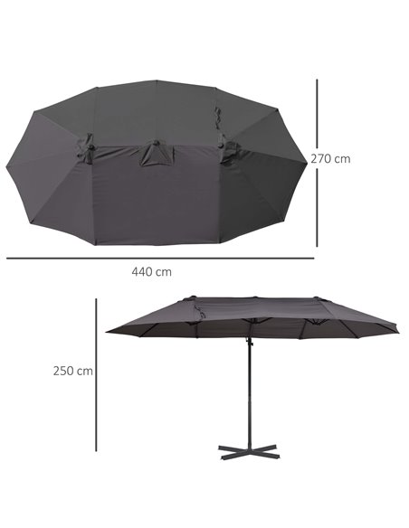 Outsunny Double Parasol Patio Umbrella Garden Sun Shade w/ Steel Pole 12 Support Ribs Crank Handle Easy Lift Twin Canopy - Grey  - pic 48600 | FastDaddyshop