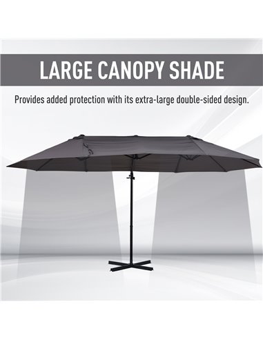 Outsunny Double Parasol Patio Umbrella Garden Sun Shade w/ Steel Pole 12 Support Ribs Crank Handle Easy Lift Twin Canopy - Grey 