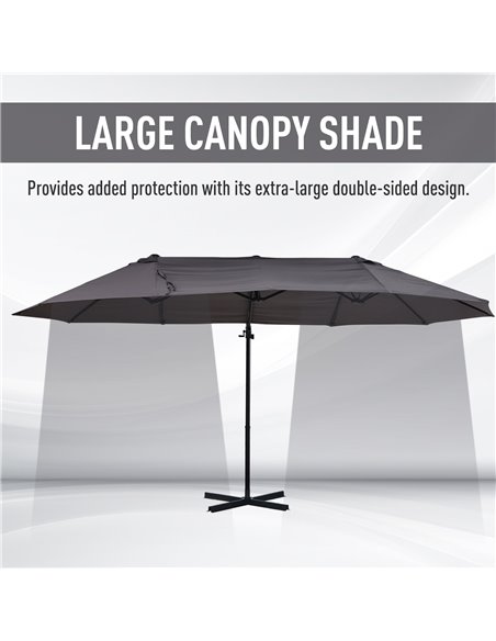 Outsunny Double Parasol Patio Umbrella Garden Sun Shade w/ Steel Pole 12 Support Ribs Crank Handle Easy Lift Twin Canopy - Grey  - pic 48602 | FastDaddyshop
