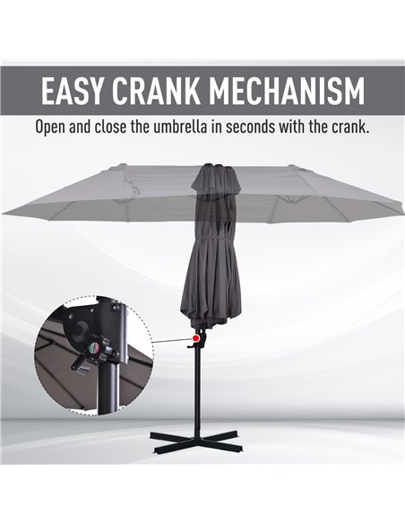 Outsunny Double Parasol Patio Umbrella Garden Sun Shade w/ Steel Pole 12 Support Ribs Crank Handle Easy Lift Twin Canopy - Grey  - pic 48603 | FastDaddyshop