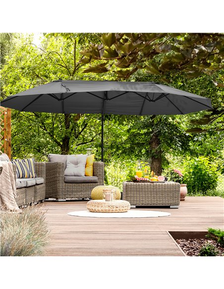 Outsunny Double Parasol Patio Umbrella Garden Sun Shade w/ Steel Pole 12 Support Ribs Crank Handle Easy Lift Twin Canopy - Grey  - pic 48606 | FastDaddyshop