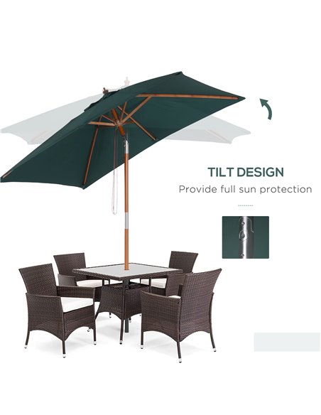 Outsunny Garden Umbrella Patio Umbrella Market Parasol, Outdoor Sunshade 6 Ribs w/ Wood and Bamboo Frame, Brown Green 84D-017GN - pic 48610 | FastDaddyshop