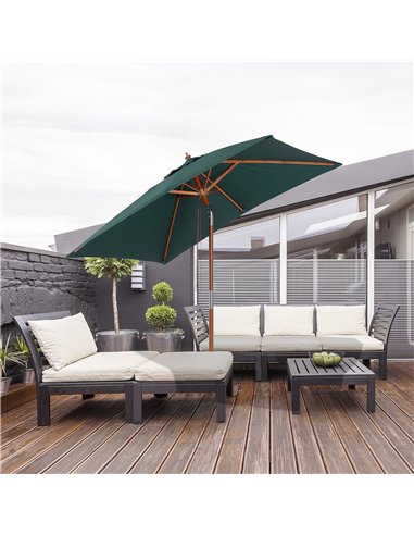 Outsunny Garden Umbrella Patio Umbrella Market Parasol, Outdoor Sunshade 6 Ribs w/ Wood and Bamboo Frame, Brown Green 84D-017GN
