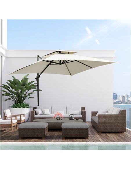 Outsunny 3 x 3(m) Garden Cantilever Parasol with Crank and Tilt, Beige 84D-073 - pic 48617 | FastDaddyshop