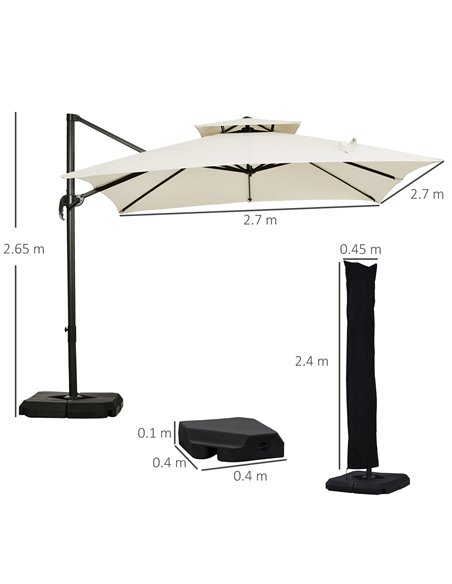 Outsunny 3 x 3(m) Garden Cantilever Parasol with Crank and Tilt, Square Overhanging Patio Umbrella with 360° Rotation, Base Weig - pic 48618 | FastDaddyshop