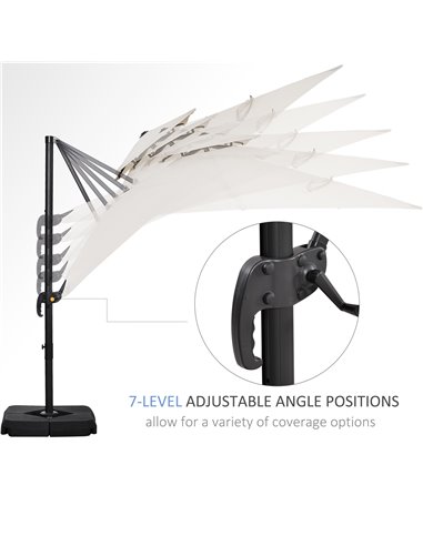 Outsunny 3 x 3(m) Garden Cantilever Parasol with Crank and Tilt, Square Overhanging Patio Umbrella with 360° Rotation, Base Weig