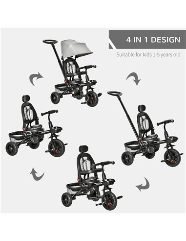 HOMCOM 4 in 1 Baby Tricycle Toddler Stroller Foldable Pedal Tricycle w/ Reversible Angle Adjustable Seat Removable for 1-5 Years