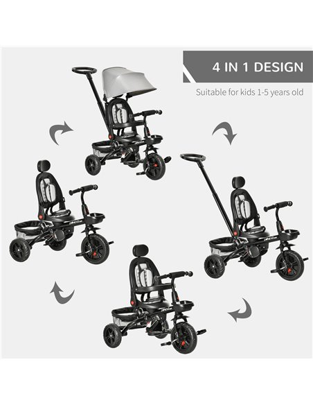 HOMCOM 4 in 1 Baby Tricycle Toddler Stroller Foldable Pedal Tricycle w/ Reversible Angle Adjustable Seat Removable for 1-5 Years - pic 4862 | FastDaddyshop