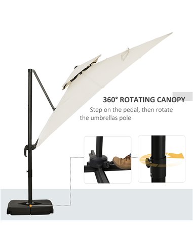 Outsunny 3 x 3(m) Garden Cantilever Parasol with Crank and Tilt, Square Overhanging Patio Umbrella with 360° Rotation, Base Weig