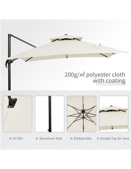 Outsunny 3 x 3(m) Garden Cantilever Parasol with Crank and Tilt, Square Overhanging Patio Umbrella with 360° Rotation, Base Weig - pic 48621 | FastDaddyshop