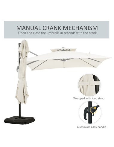 Outsunny 3 x 3(m) Garden Cantilever Parasol with Crank and Tilt, Square Overhanging Patio Umbrella with 360° Rotation, Base Weig