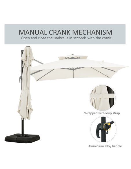 Outsunny 3 x 3(m) Garden Cantilever Parasol with Crank and Tilt, Square Overhanging Patio Umbrella with 360° Rotation, Base Weig - pic 48622 | FastDaddyshop