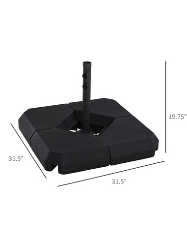 Outsunny 4PCs Fillable Parasol Base w/ Steel Cross Base Garden Umbrella Stand Weight Umbrella Sand Water Plastic Black 84D-089